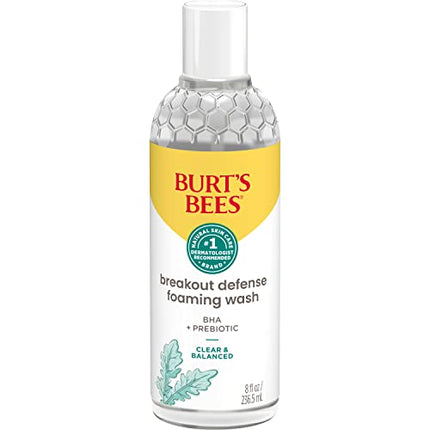 Burt’s Bees Foaming Face Wash, BHA Breakout Defense Cleanser for All Skin Types, Washes Away Impurities & Excess Facial Oil, With a Prebiotic, 8 Oz.
