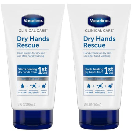 Vaseline Hand Cream, Clinical Care Dry Hands Rescue – Fragrance-Free Hand Lotion for Extremely Dry Skin Petroleum Jelly, Glycerin & Pro-Lipids, 5.1 Oz Ea (Pack of 2)