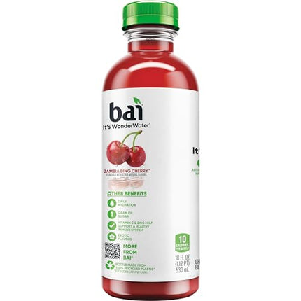 Bai Antioxidant Infused Water Beverage, Zambia Bing Cherry, with Vitamin C and No Artificial Sweeteners, 18 Fluid Ounce Bottle, 12 Pack