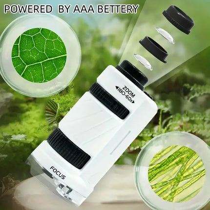 60~120x Pocket Microscope for Kids & Adults, Portable Microscope with LED  Light