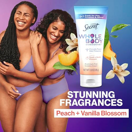 Buy Secret Whole Body Deodorant Cream for Women, Peach & Vanilla Blossom Scent, Aluminum Free Deodorant, 72 HR Odor Protection in India Best