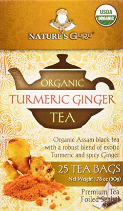 Buy Nature's Guru Organic Whole Leaf Black Tea Turmeric Ginger 25 Count Individual Tea Bags in India