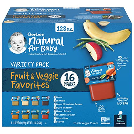 Buy Gerber Purees 2nd Foods Veggie & Fruit Variety Pack, 8 Ounces, Box of 16 (Packaging May Vary) in India India