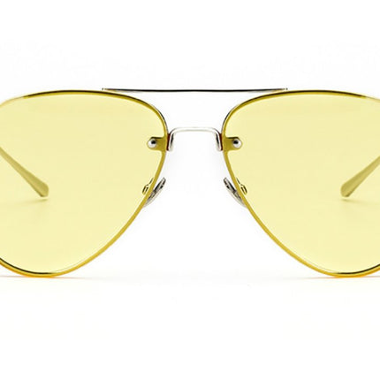 Freckles Mark Oversized Aviator Sunglasses Vintage Retro Gold Metal Frame Colorful Lenses 62mm (Yellow)