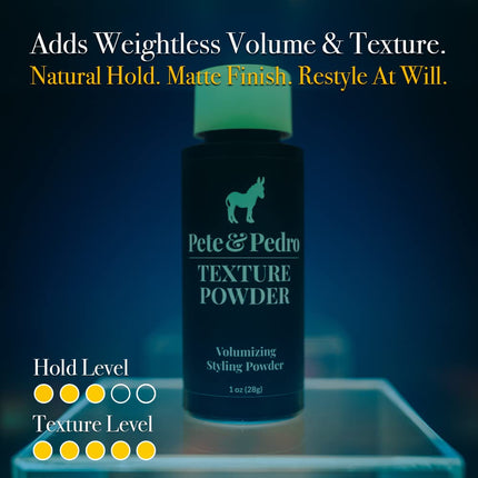 Pete & Pedro TEXTURE POWDER - Texturizing and Volumizing Styling Powder For Men & Women | Adds Mega Volume & Texture, Matte Finish, Root Lifting & Restyleable Hold | As Seen on Shark Tank, 1 oz.