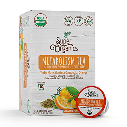 Super Organics Metabolism Oolong Tea Pods With Superfoods & Probiotics Keurig K-Cup Compatible Weight & Metabolism, Slim Tea USDA Certified Organic, Vegan, Non-GMO, Natural & Delicious Tea, 10ct