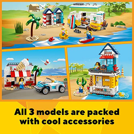 buy LEGO Creator 3 in 1 Beach Camper Van Building Kit, Transforms from a Campervan to Ice Cream Shop in India.