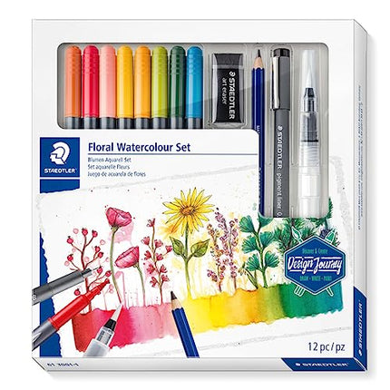 STAEDTLER 61 3001-1 Design Journey Floral Watercolour Set - Mixed Set (Pack of 12 Pieces), black