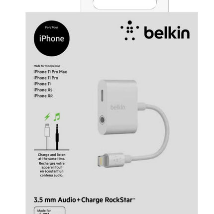 Buy Belkin RockStar Lightning Audio Cable and Charger for iPhone 14, 13, 12, 11, 10 - White in India India