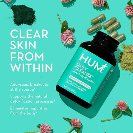 HUM Daily Cleanse Acne Supplements - Support for Clear Skin & Improved Digestion with Chlorella, Spirulina, Organic Algae, Detoxifying Herbs, Vitamins & Minerals - Skin Support for Women and Men