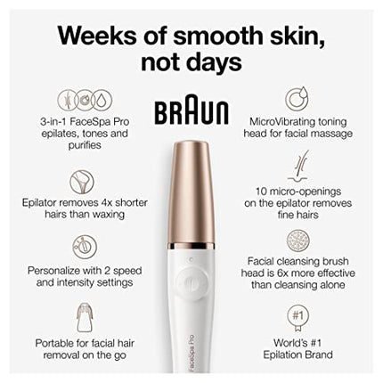 Braun Face Epilator Facespa Pro 911, Facial Hair Removal for Women, Hair Removal Device, 3-in-1 Epilating, Cleansing Brush and Skin Toning with 3 extras