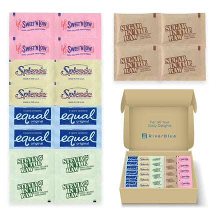 Buy Assorted Sugar & Sweetener Packets Packaged by RiverBlue Good For Traveling, Everyday, Restaurant in India.