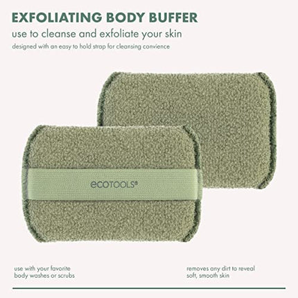 EcoTools Exfoliating Body Buffer, For Body Cleansing, Removes Dead Skin, Moderate Exfoliation, Bath & Shower Accessory, Designed With Strap, Sustainable & Vegan Body Scrubber, 4 Count