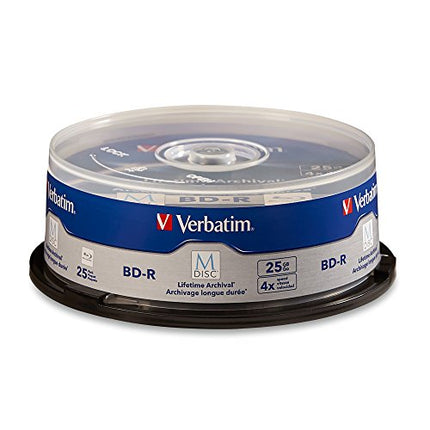 Verbatim M DISC BD-R 25GB 4X with Branded Surface Blank Blu-Ray Recordable Media – 25pk Spindle,Blue