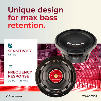 buy PIONEER CAR TSA301D4 12-inch 1600 W Max Power, Dual 4 Ohm Voice Coil for Powerful Bass Champion Series - Component Subwoofer in india