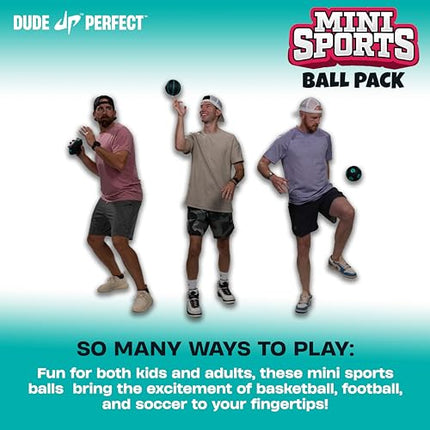 Dude Perfect Mini Sports Balls, Kids and Adults Multi-Pack Sports Ball Set, Indoor and Outdoor Play, Includes Football, Basketball and a Soccer Ball