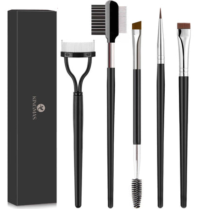 KINGMAS 5pcs Eye Makeup Tools, Eyebrow Brush/Eyeliner Brush/Eyelash Separator/Brow Comb/Lash Spoolie Brush, Steel Mascara Comb Grooming