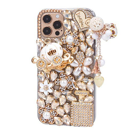iFiLOVE iPhone 12 Pro Max Bling Case - Luxury 3D Sparkle Glitter Diamond Crystal Rhinestone Charm, 6.7 inch (Champagne)