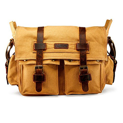 GEARONIC Men and Women Messenger Bag 15'' Laptop Satchel Vintage Rucksack Shoulder Leather Crossbody