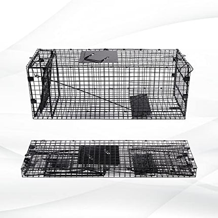 Humane Way Folding 32 Inch Live Humane Animal Trap - Safe Traps for All Animals - Raccoons, Cats, Groundhogs, Opossums - 32"x10"x12",Black
