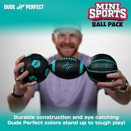 Dude Perfect Mini Sports Balls, Kids and Adults Multi-Pack Sports Ball Set, Indoor and Outdoor Play, Includes Football, Basketball and a Soccer Ball