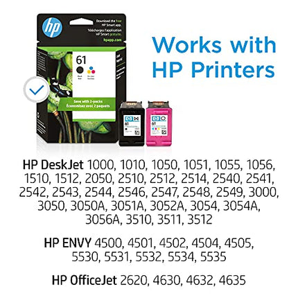 Buy HP 61 Black/Tri-color Ink (2 Count - pack) | Works with DeskJet 1000, 1010, 1050, 1510, 2050 in India.