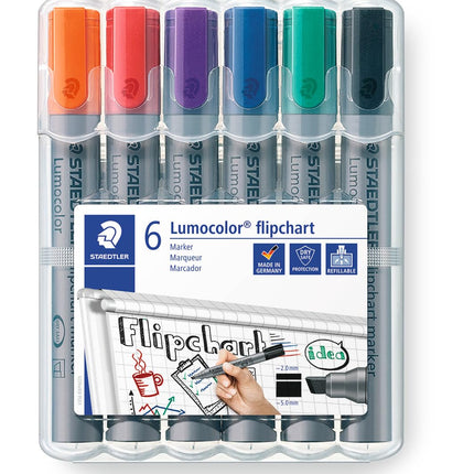 Buy Staedtler flipchart marker Lumocolor wedge point 2 or 5 mm line width set of 6 colours in India.