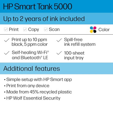 Buy HP Smart-Tank 5000 Wireless All-in-One Ink-Tank Printer with up to 2 years of ink included in India