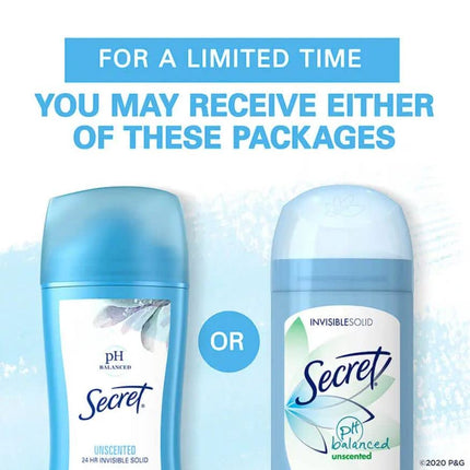 Secret Anti-Perspirant Deodorant Invisible Solid Unscented 2.60 oz (Pack of 4)