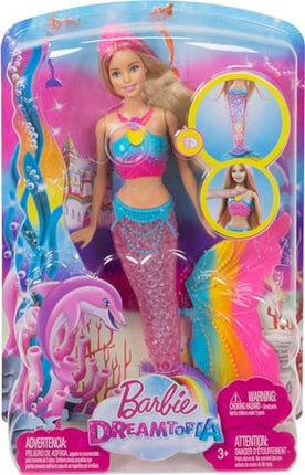 Barbie Dreamtopia Doll, Rainbow Lights Mermaid with Glimmering Light Up Rainbow Tail, Tiara and Blonde Hair