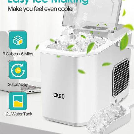 Ice Maker Countertop, 9 Cubes in 6 Mins, 26 lbs per Day, Portable Bullet Ice Machine, Self-Cleaning Ice Makers with Basket and Scoop, Ideal for Home, Kitchen, Camping, RV (26 lbs/24h, Silver, 1)