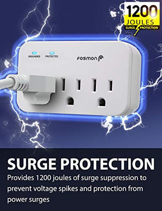 Fosmon 3 Outlet Adapter Surge Protector, 3 Way Plug Wall Adapter 1200J, Multi Plug Extender 3 Prong, 1875 Watts, Power Splitter Outlet Expander for Office, Dorm Room Essential, ETL Listed -2 Pack