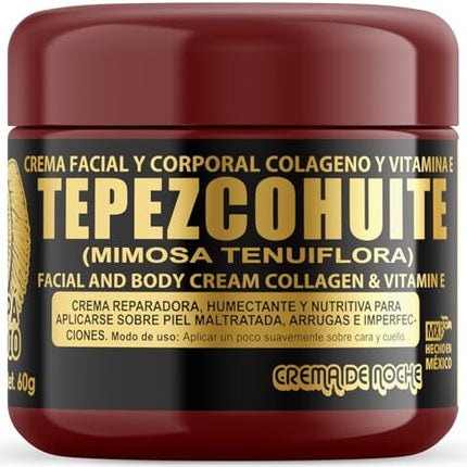 PAPA INDIO Tepezcohuite Night Skincare Cream Facial Collagen & Mimosa Tenumora Extract - Rejuvenation & Elasticity for Radiant, Youthful Glow - Hypoallergenic - Made in Mexico - 60 Grams