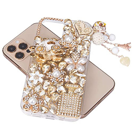iFiLOVE iPhone 12 Pro Max Bling Case - Luxury 3D Sparkle Glitter Diamond Crystal Rhinestone Charm, 6.7 inch (Champagne)