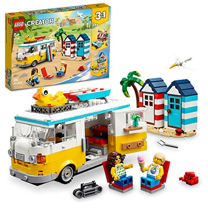 buy LEGO Creator 3 in 1 Beach Camper Van Building Kit, Transforms from a Campervan to Ice Cream Shop in India.