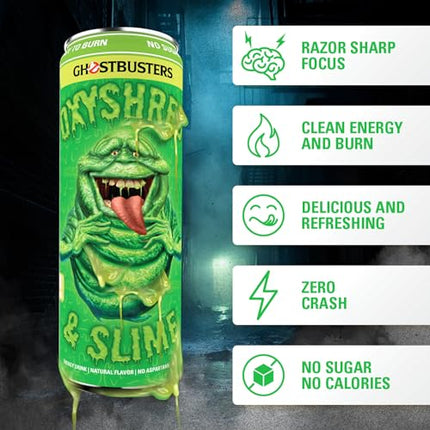 EHPlabs x Ghostbusters OxyShred Healthy Energy Drink - Zero Sugar Energy Drinks, Green Tea Extract, Vitamin C & L Carnitine - Zero Carbs, Zero Calories, Clean Caffeine - Slimer Lime (12-Pack)