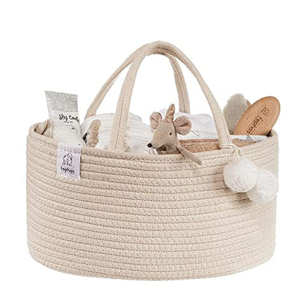 fephas Baby Diaper Caddy Organizer- Rope Nursery Storage Bin- Portable Diaper Storage Basket for Changing Table and Car- Perfect Baby Shower & Registry Gift (Beige)