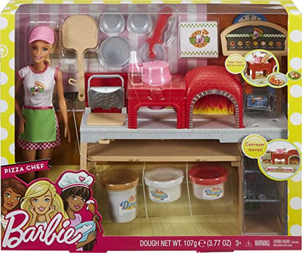 Buy Barbie Pizza Chef Doll & Playset, Toy Oven & Counter with Sliding Conveyer Belt, Molds, 3 Dough Colors & Accessories in India India