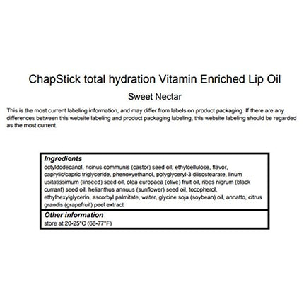 ChapStick Total Hydration Sweet Nectar Flavor Vitamin Enriched Lip Oil, Non Tinted Lip Care - 0.23 Oz