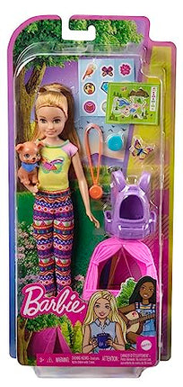 Barbie It Takes Two Stacie Doll & Accessories, Camping Playset with Doll, Pet Tent, Puppy, Sticker Sheet & Accessories
