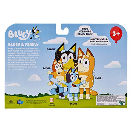 Bluey and Family 4 Pack of 2.5-3" Bluey, Bingo, Chilli, Bandit Poseable Figures