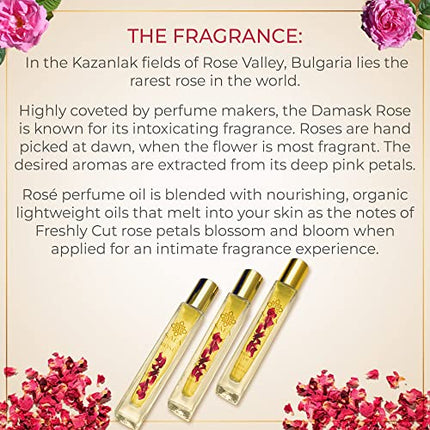 SAFA Rosé Fragrance Oil Roller (No Alc) Bulgarian Damask Rose Scent | Organic Oil for Women & Men | 10 mL .33 fl Oz