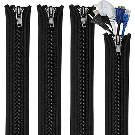 Teskyer 4 Pack Cable Management Sleeves, Cord Organizer Sleeve with Zipper, Wire Wrap Covers, Cable Organizer Sleeves for TV, Computer, Office, 15" Per Sleeve