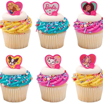 buy DecoPac Barbie Be The Future Rings, Pink Heart Shaped Cupcake Decorations Featuring Barbie and her Friends in India