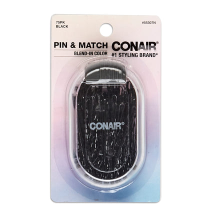 Conair Pin & Match Bobby Hair Pins, Black Bobby Pins packed inside a Storage Container, 75ct