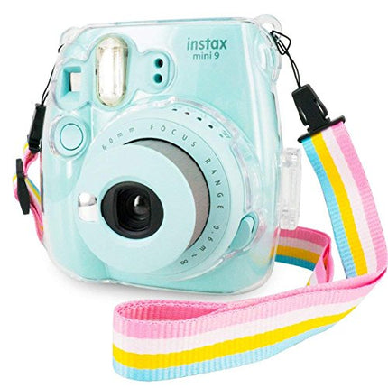 CAMSIR Crystal Camera Case With Adjustable Rainbow Shoulder Strap for Fujifilm Instax Mini 8 / 8+ / 9 Instant Camera - Transparent