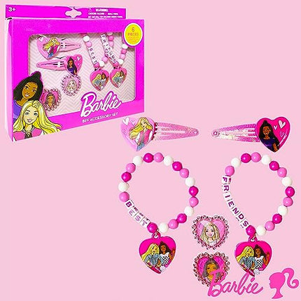 LUV HER Barbie Accessories for Girls 6 Piece Toy Jewelry Box Set with 2 Rings, 2 Bead Bracelets, and Snap Hair Clips Ages 3+
