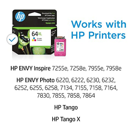 Buy HP 64XL Tri-color High-yield Ink Cartridge | Works with HP ENVY Inspire 7950e; ENVY Photo 6200, in India