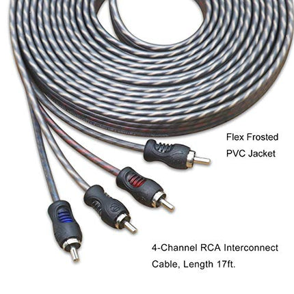 RECOIL RCI417 100% Oxygen Free Copper 17ft 4 Channel RCA Audio Cable Twisted Pair with Noise Reduction, Speaker