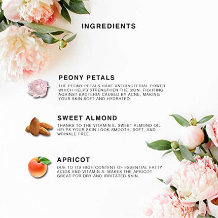 Peony Multi-Use Oil for Face, Body and Hair - Organic Blend of Apricot, Vitamin E and Sweet Almond Oil Moisturizer for Dry Skin, Scalp & Nails - Rose Petals & Bergamot Essential Oil - 4 Fl Oz